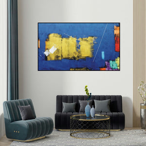 Sudhir Talmale's 'Untitled 67' painting visualized above a sofa in a contemporary room.