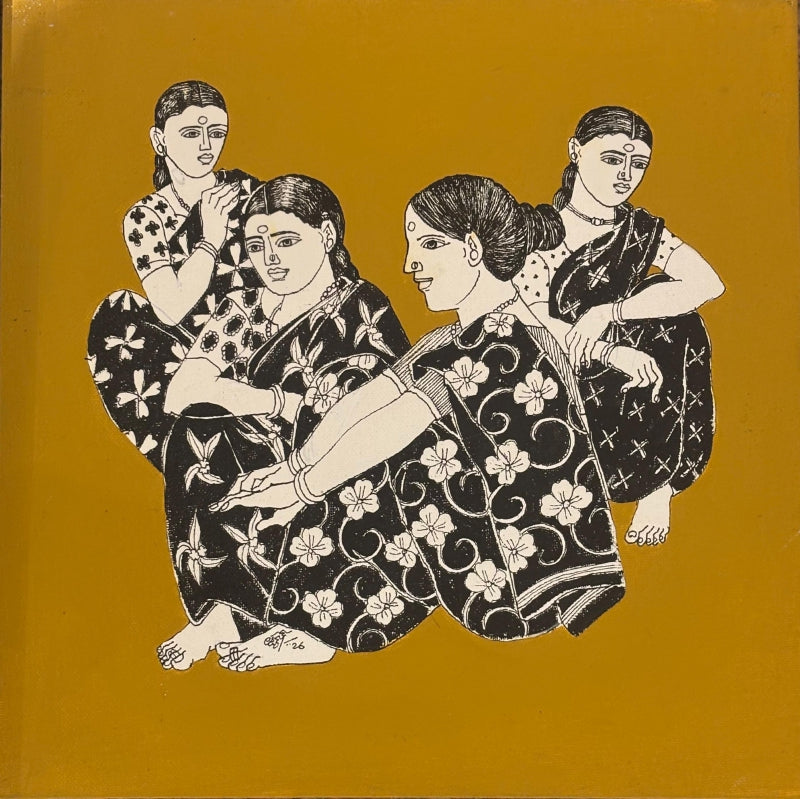 Untitled 67' figurative acrylic painting by artist Laxman Aelay, 12x12 inch, on canvas