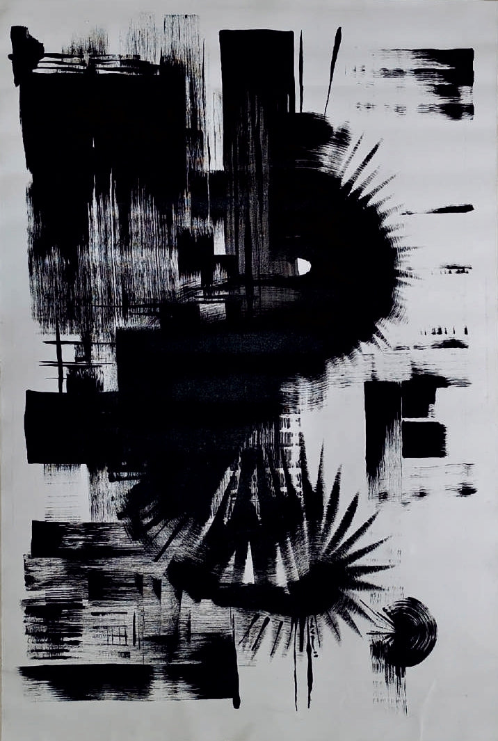 Untitled 67' abstract acrylic painting by artist Anand Kamdar, 36x24 inch, on canvas