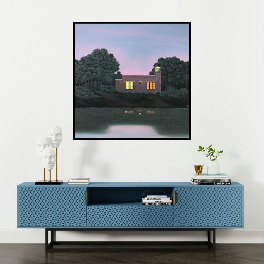 'Untitled 7' painting by Shaji Appukuttan shown on a wall in a furnished room.