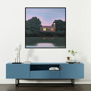 'Untitled 7' painting by Shaji Appukuttan shown on a wall in a furnished room.