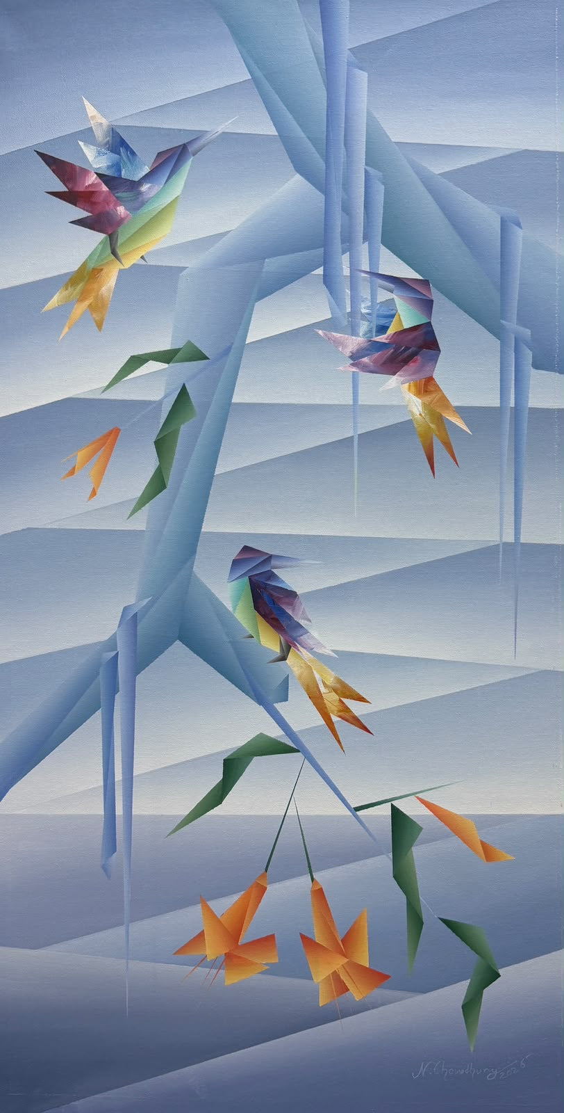 Untitled 7' animals acrylic painting by artist Nirakar Chowdhury, 40x20 inch, on canvas