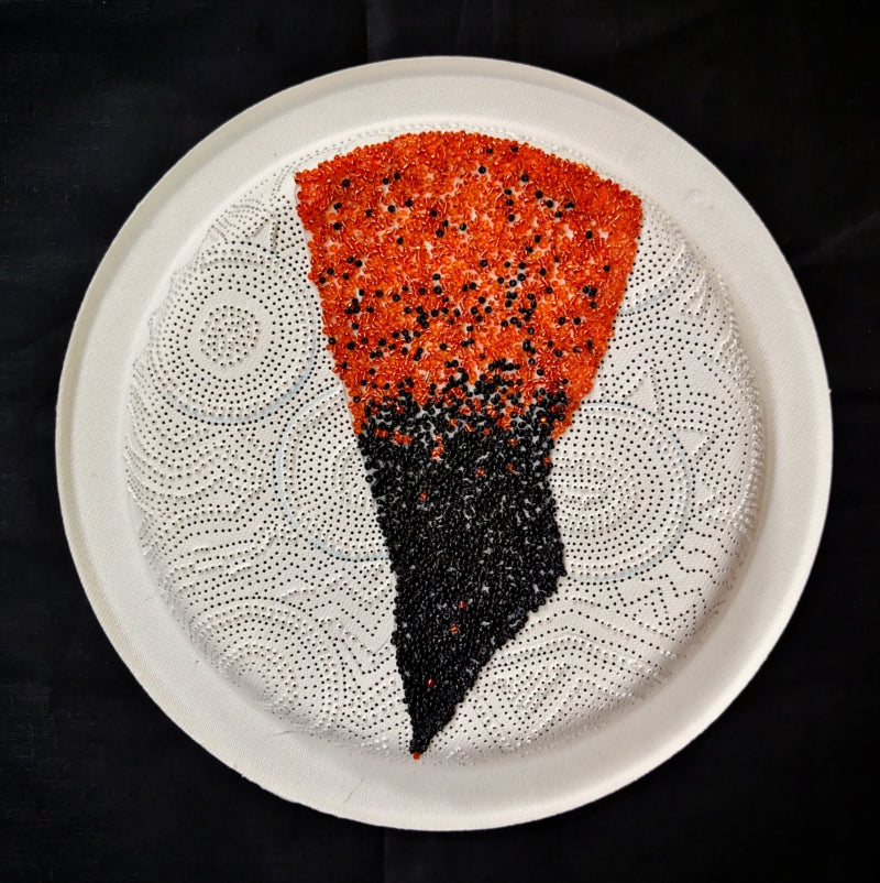 Untitled 7' contemporary mixed-media painting by artist Poonam Kishor, 12x12 inch, on food paper plate