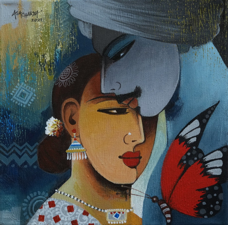 Untitled 7' figurative acrylic painting by artist Agacharya A, 12x12 inch, on canvas
