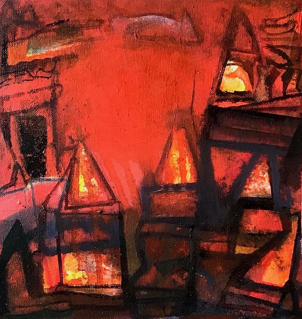 'Untitled 7' landscape acrylic painting by artist Tapas Ghosal, 12x12 inch, on canvas