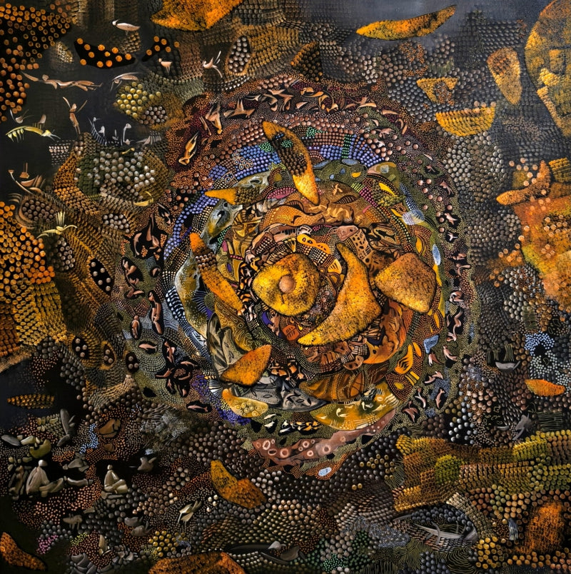 'Untitled 7' contemporary acrylic painting by artist Awdhesh Bajpai, 36x36 inch, on canvas