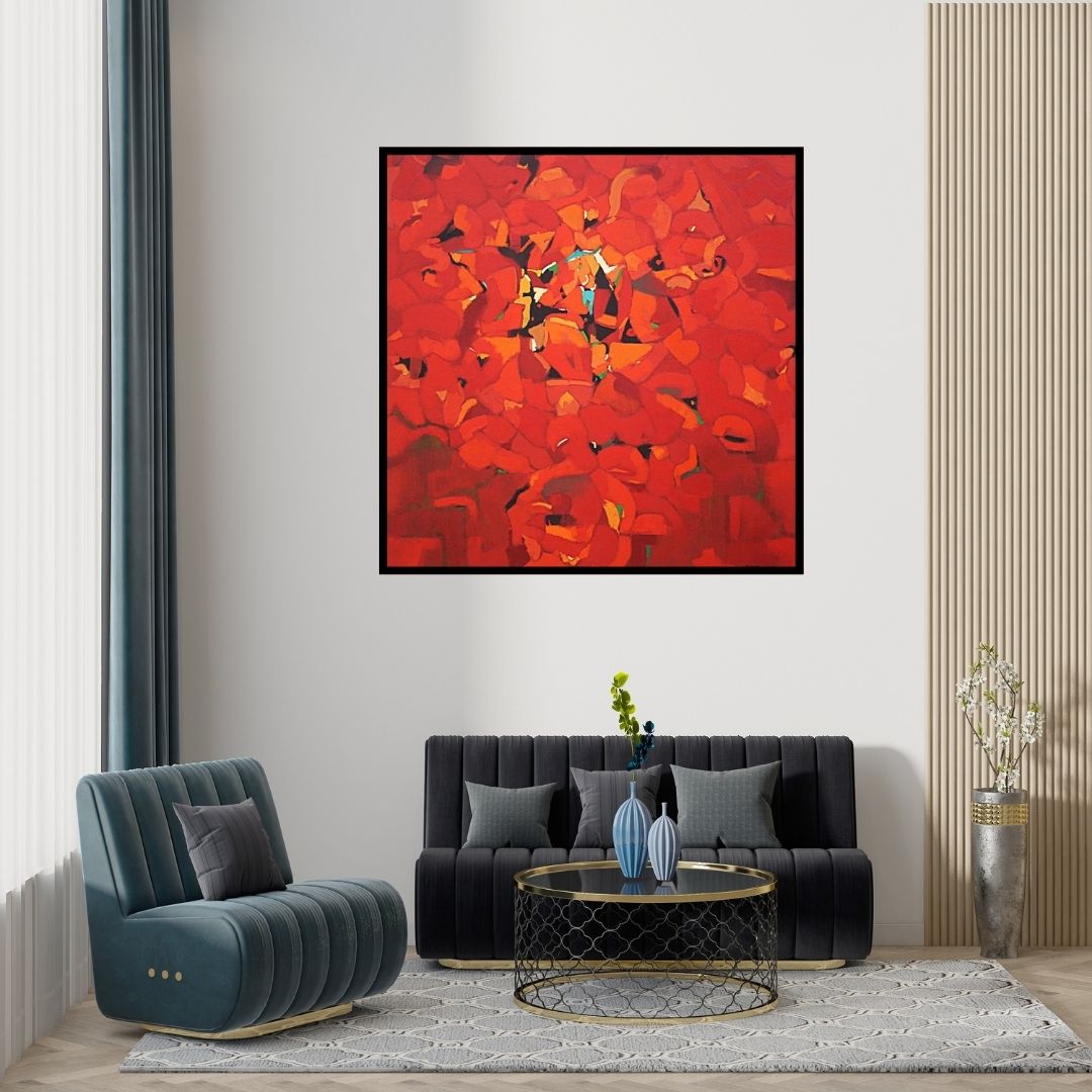 Preview of 'Untitled 7' Painting by Yogesh Murkute shown on a wall in a furnished room.