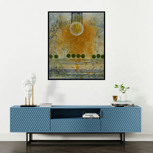 Anamika Kuchan's 'Untitled 7 (Cosmic Harmony)' painting visualized above a sofa in a contemporary room.