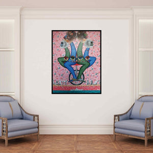 In-situ view of Arvind Dubey's 'Untitled 7 (Monkey Business)' painting in a room