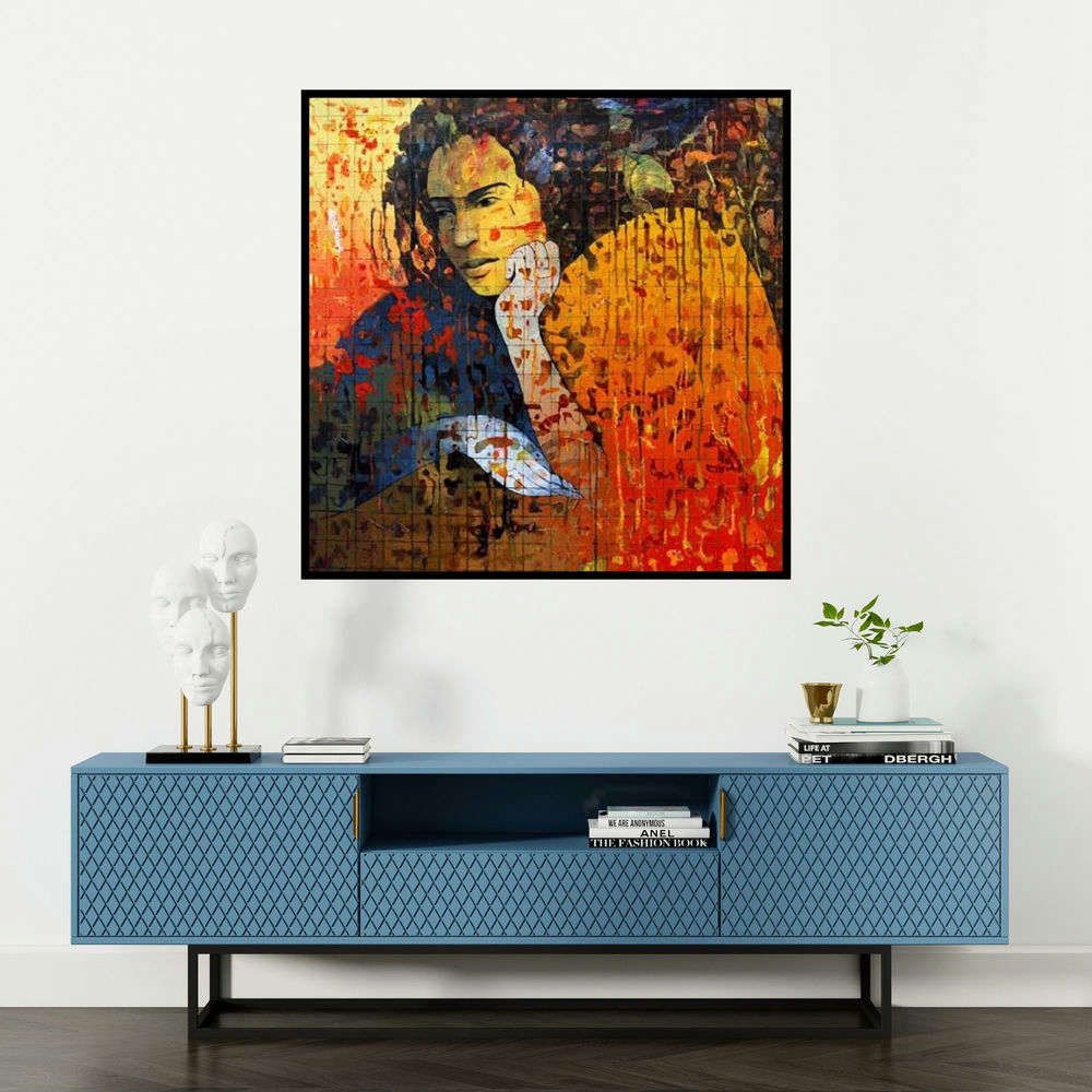 'Untitled 7 (Contemplation)' painting by Swati Sable shown on a wall in a furnished room.