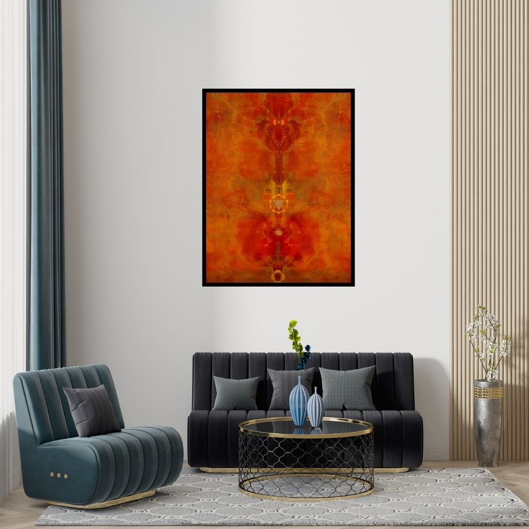 Preview of 'Untitled 7 (The Inner Flame)' Painting by Keshav Kasar shown on a wall in a furnished room.