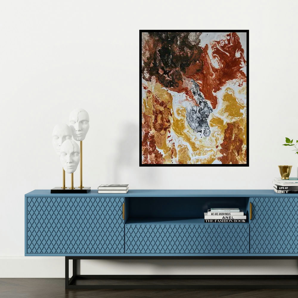 'Untitled 7' painting by Kartikey Sharma shown on a wall in a furnished room.