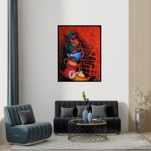 Preview of 'Untitled 7 (A Stacked Fantasy)' Painting by Sangeeta Singh shown on a wall in a furnished room.