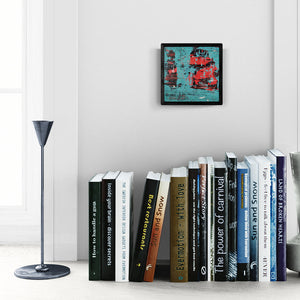 Preview of 'Untitled 7 (Urban Energy)' Painting by Priya Dhoot shown on a wall in a furnished room.