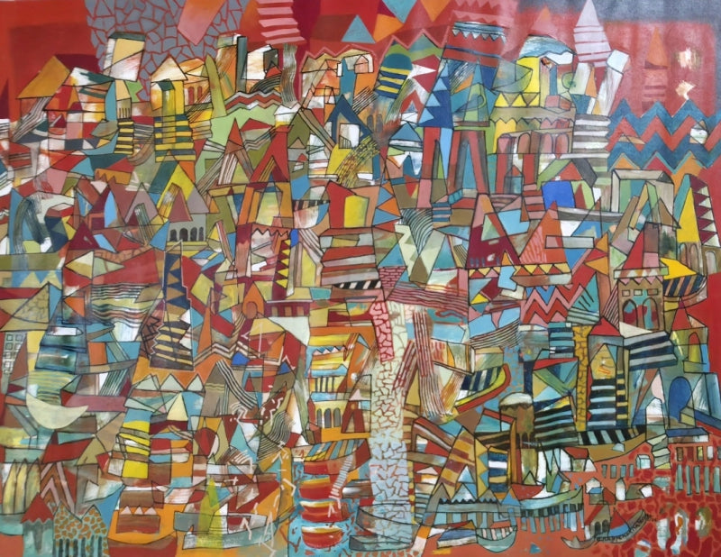 Untitled 72' abstract acrylic painting by artist Srj Surajit Chakraborty, 36x51 inch, on canvas