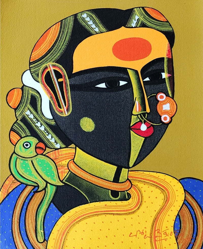 Untitled 751' figurative acrylic painting by artist Thota Vaikuntam, 10x8 inch, on canvas