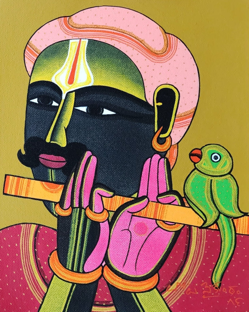 Untitled 752' figurative acrylic painting by artist Thota Vaikuntam, 10x8 inch, on canvas