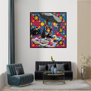 Preview of 'Untitled 79' Painting by Sohan Jakhar shown on a wall in a furnished room.