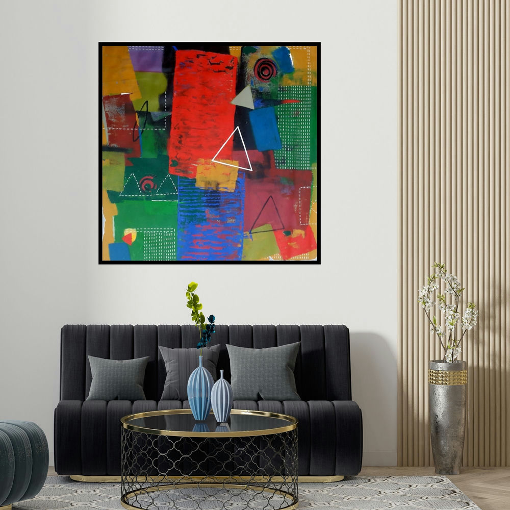 Yashwant Pawar's 'Untitled 8' painting visualized above a sofa in a contemporary room.