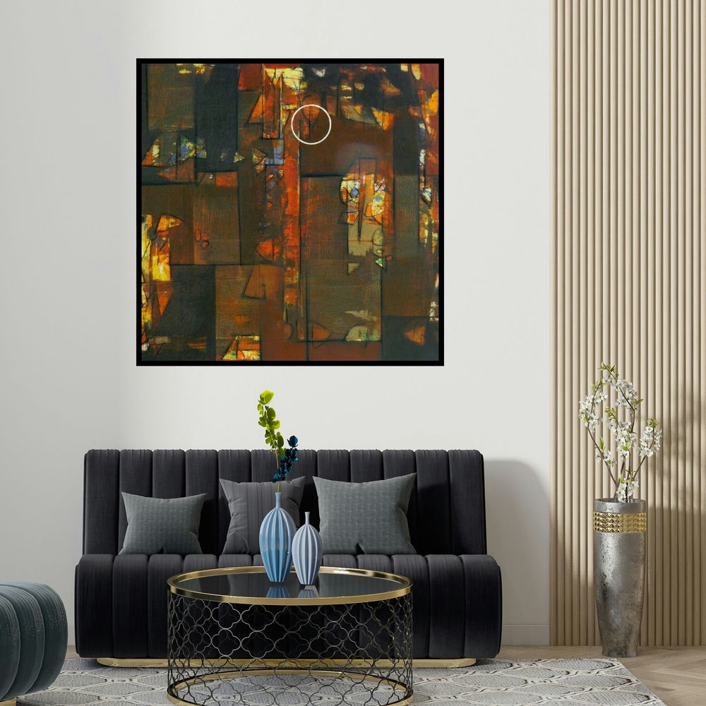 Stalin Joseph's 'Untitled 8 (Abstract in Brown)' painting visualized above a sofa in a contemporary room.