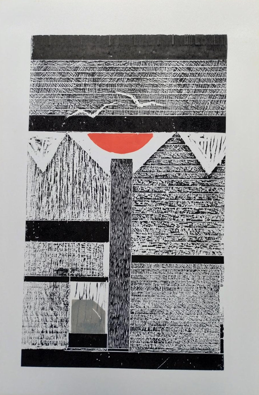 'Untitled 8' abstract wood cut printmaking by artist Shirish Mitbawkar, 17x12 inch, on paper
