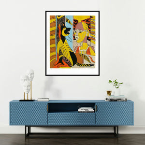 K G Subramanyan's 'Untitled 8 (Man and Dog)' painting visualized above a sofa in a contemporary room.