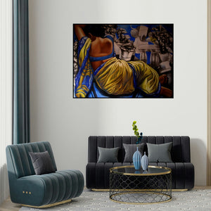 Arya Chowdhury's 'Untitled 8 (A Moment of Tranquility)' painting visualized above a sofa in a contemporary room.