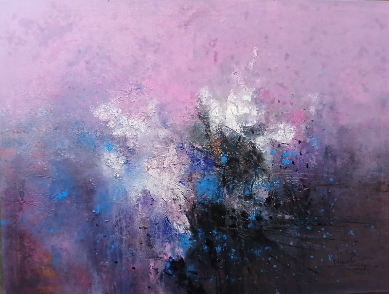 Untitled 81' abstract acrylic painting by artist Dnyaneshwar Dhavale, 36x48 inch, on canvas