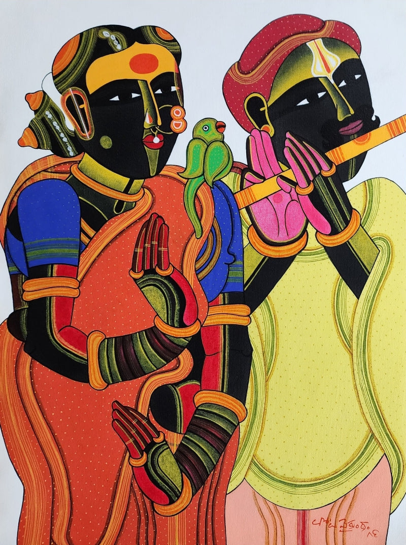 Untitled 82' figurative acrylic painting by artist Thota Vaikuntam, 24x18 inch, on canvas