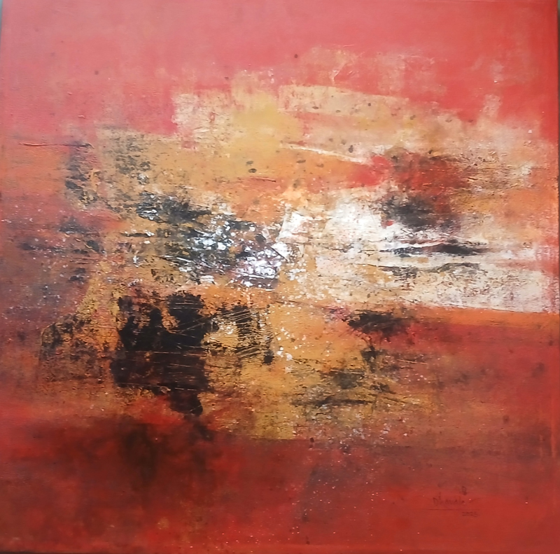 Untitled 84' abstract acrylic painting by artist Dnyaneshwar Dhavale, 48x48 inch, on canvas