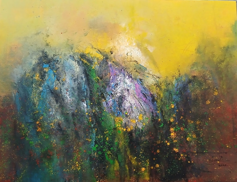Untitled 85' abstract acrylic painting by artist Dnyaneshwar Dhavale, 36x48 inch, on canvas