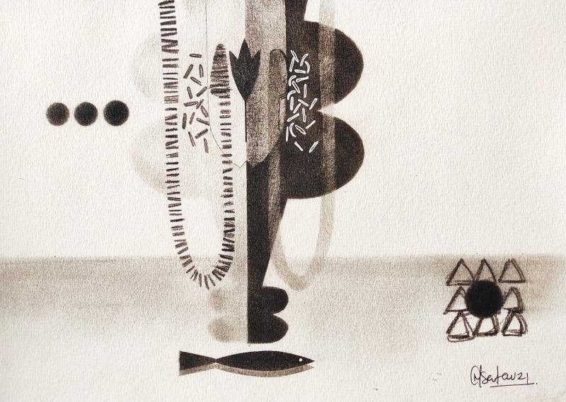 Abstract charcoal drawing titled 'Untitled 89', 8x12 inches, by artist Narendra Jatav on Paper