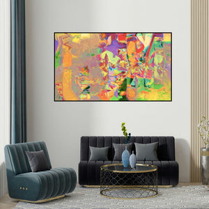 Sunil Balkawade's 'Untitled 9 (Abstract Urban Vision)' painting visualized above a sofa in a contemporary room.