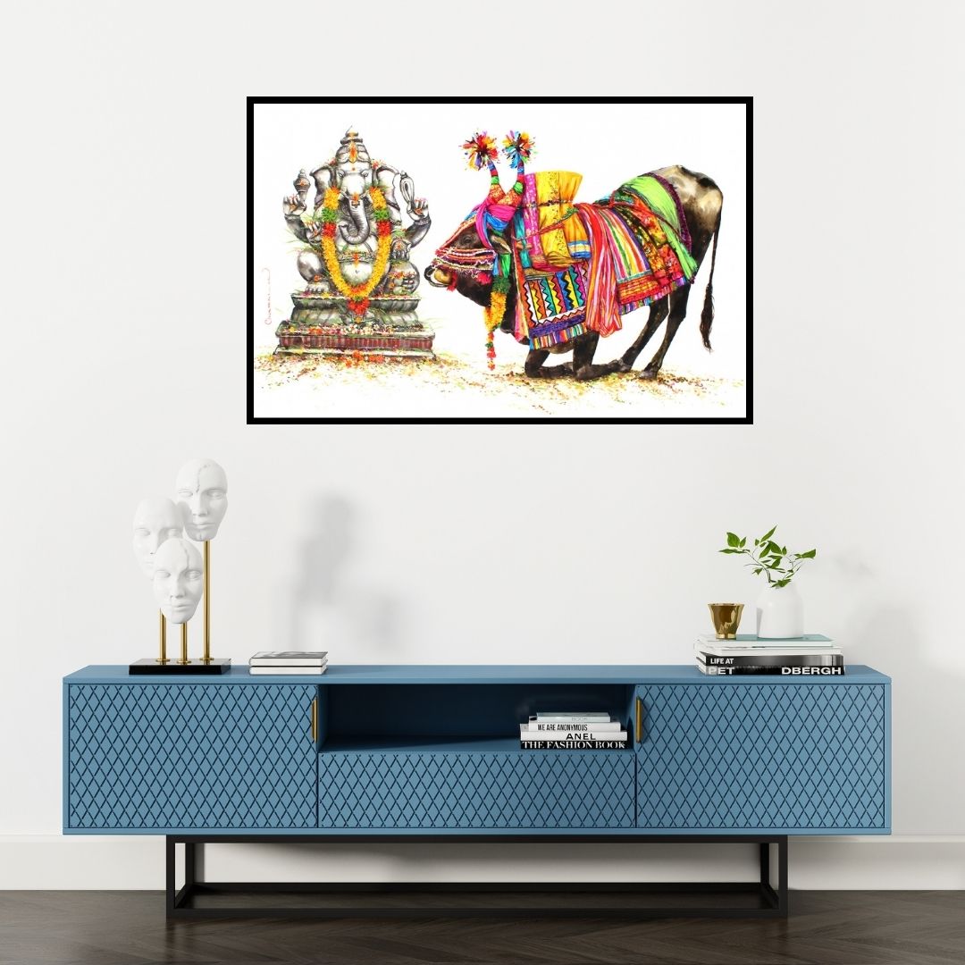 Preview of 'Untitled 9' Painting by Siva Balan shown on a wall in a furnished room.