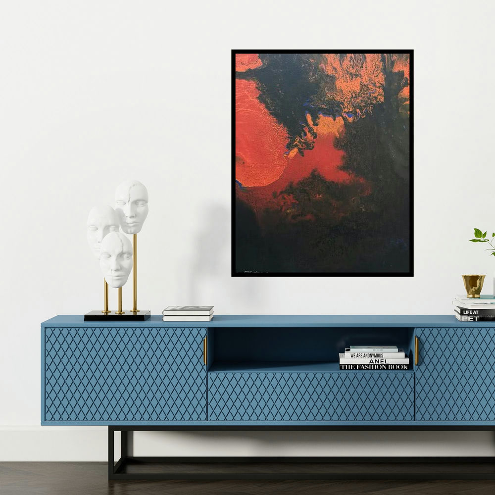 'Untitled 9' painting by Kartikey Sharma shown on a wall in a furnished room.