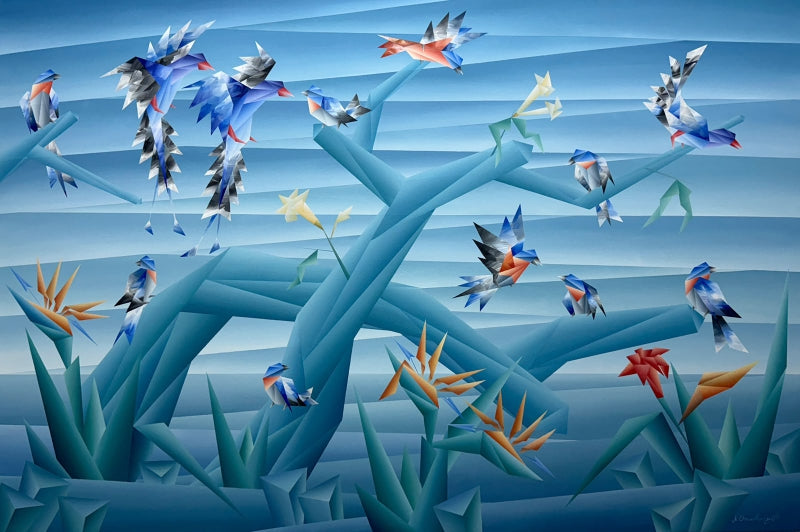 Untitled 9' animals acrylic painting by artist Nirakar Chowdhury, 48x72 inch, on canvas