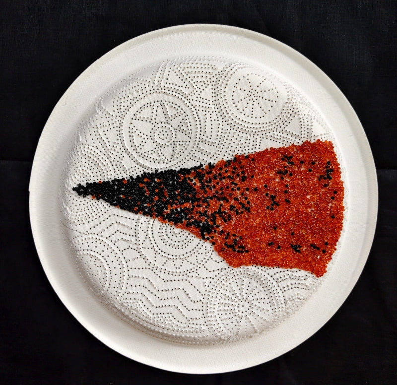 Untitled 9' contemporary mixed-media painting by artist Poonam Kishor, 12x12 inch, on food paper plate