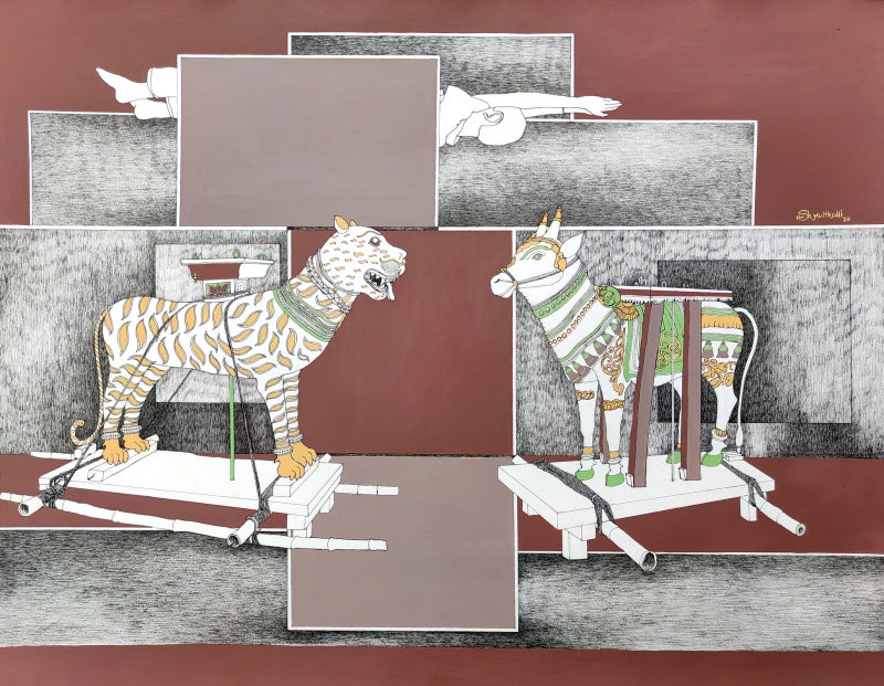 Untitled 9' contemporary mixed-media painting by artist Satish Multhalli, 24x36 inch, on canson paper