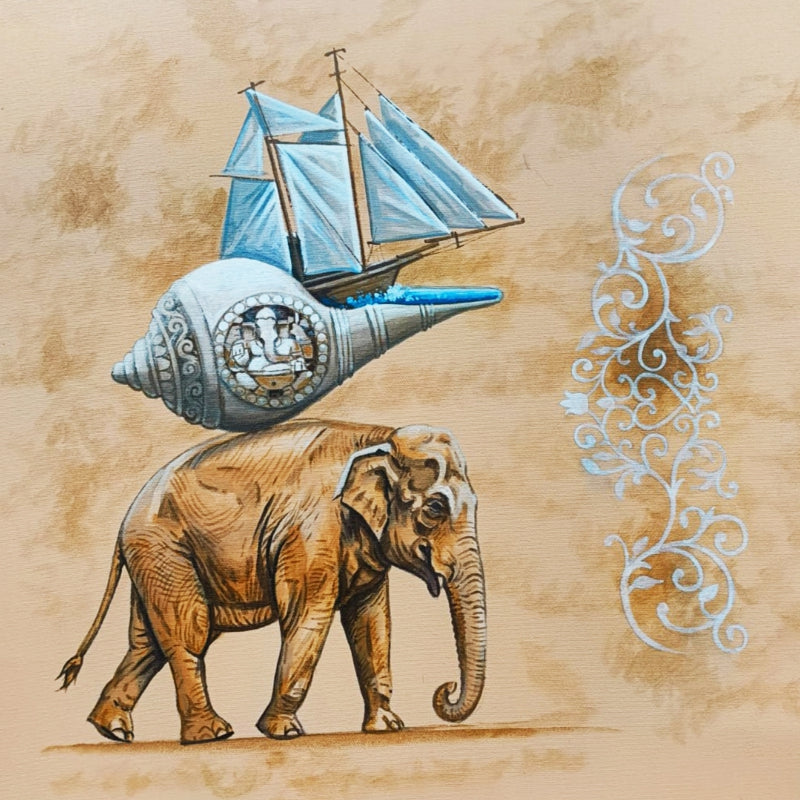 Untitled 9' animals acrylic painting by artist Senthil Kumar J, 18x18 inch, on canvas