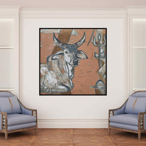 In-situ view of Santoshkumar Patil's 'Untitled 94 (The Divine Presence)' painting in a room