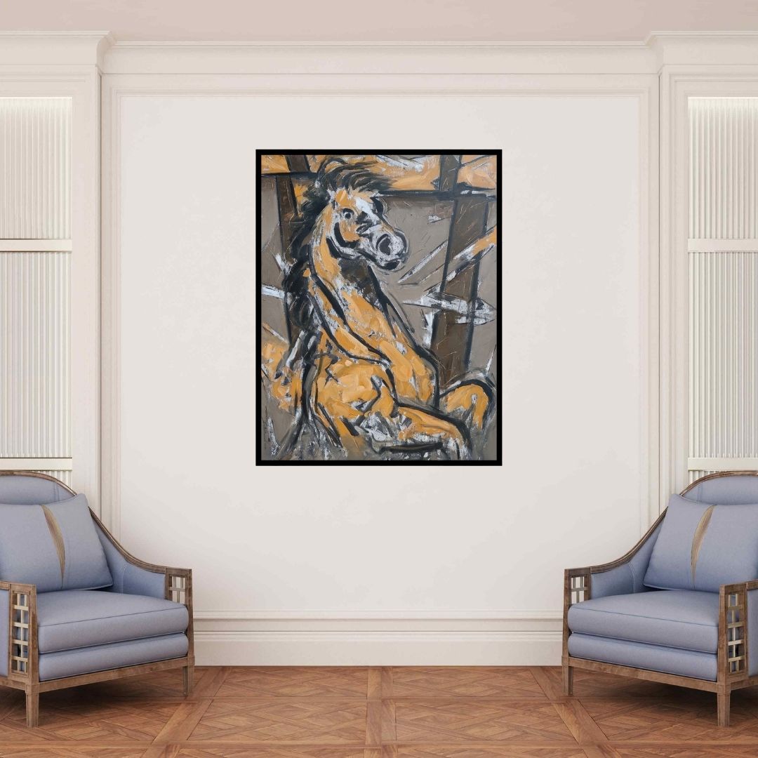 In-situ view of Santoshkumar Patil's 'Untitled 95 (The Dreamer)' painting in a room