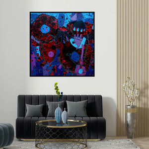 Pankaj Kumar Singh's 'Untitled E' painting visualized above a sofa in a contemporary room.