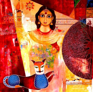 Untitled I (Inner Harmony) by Meenakshi Jha Banerjee, Original Acrylic Figurative Painting on Canvas, X-Large Square Wall Art