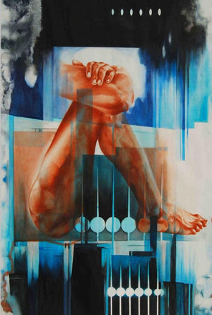 Untitled Ii (Fractured Self) by Bhavesh Patel, Original Watercolor Fantasy Painting on Paper, Medium Vertical Wall Art