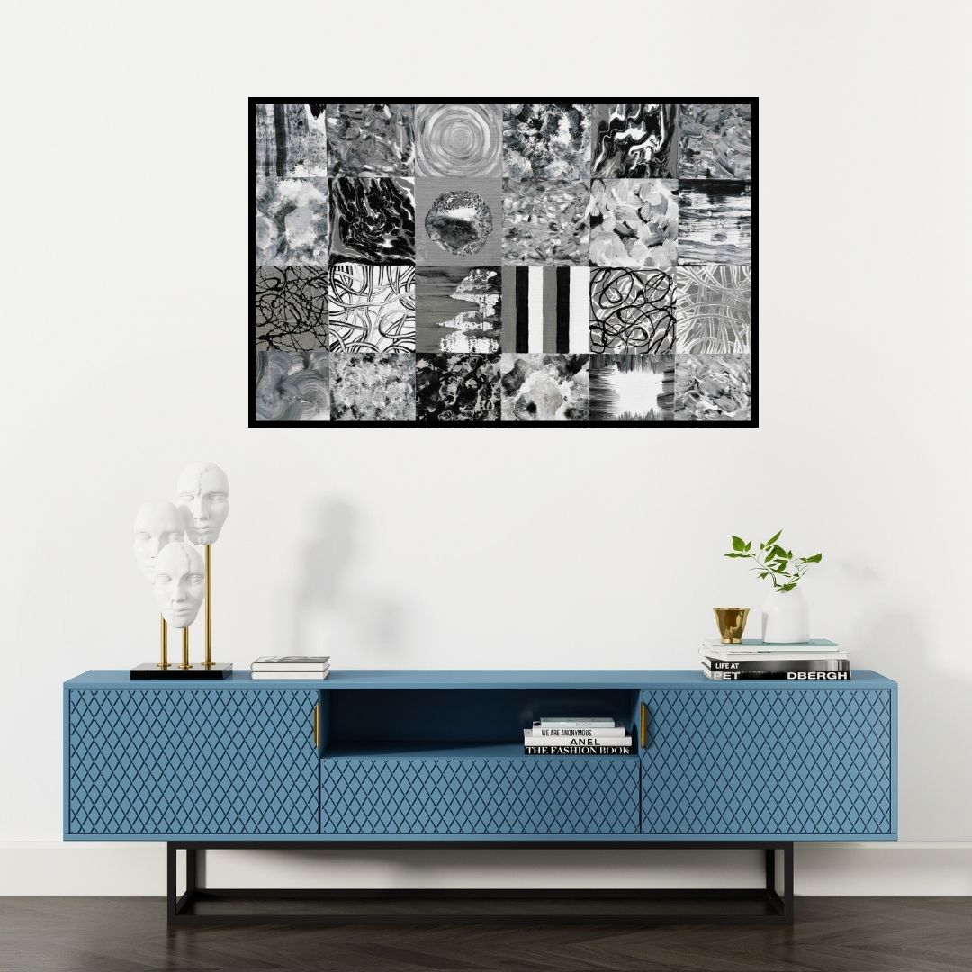 Preview of 'Untitled No 17 (abstract)' Painting by Sumit Mehndiratta shown on a wall in a furnished room.