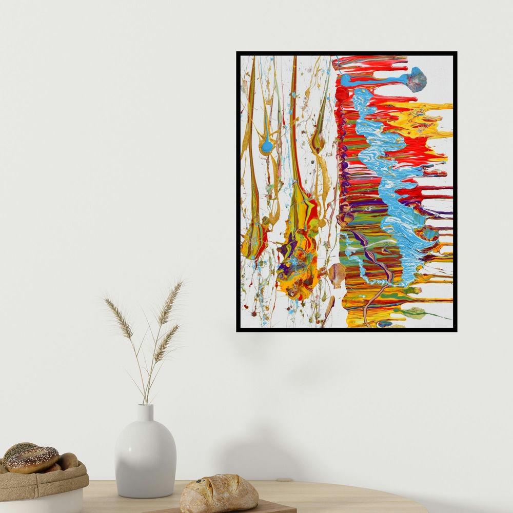 Sumit Mehndiratta's 'Untitled No 16' painting visualized above a sofa in a contemporary room.