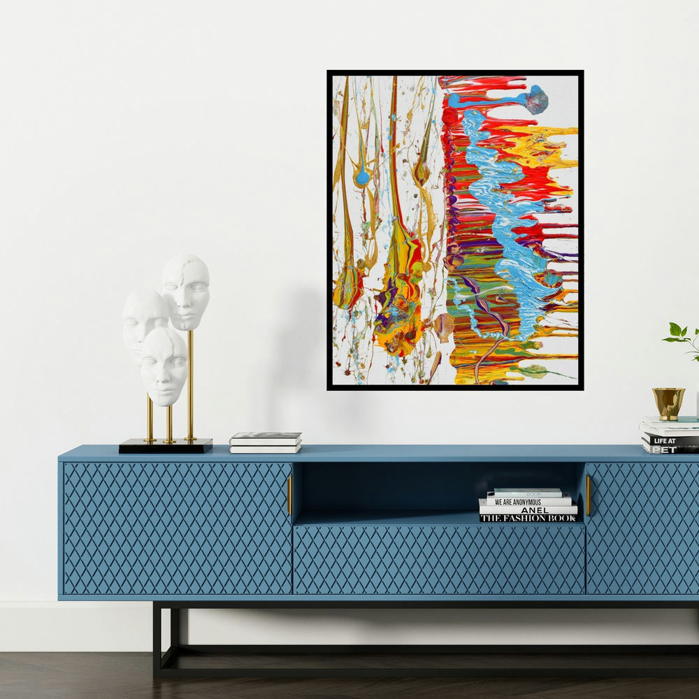 'Untitled No 16' painting by Sumit Mehndiratta shown on a wall in a furnished room.