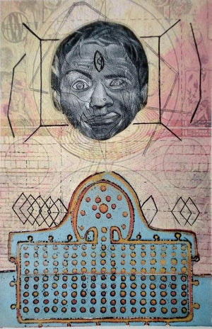 Untitled Vii by Amit Lodh, Original Mixed Media Figurative Painting on Paper, Medium Vertical Wall Art