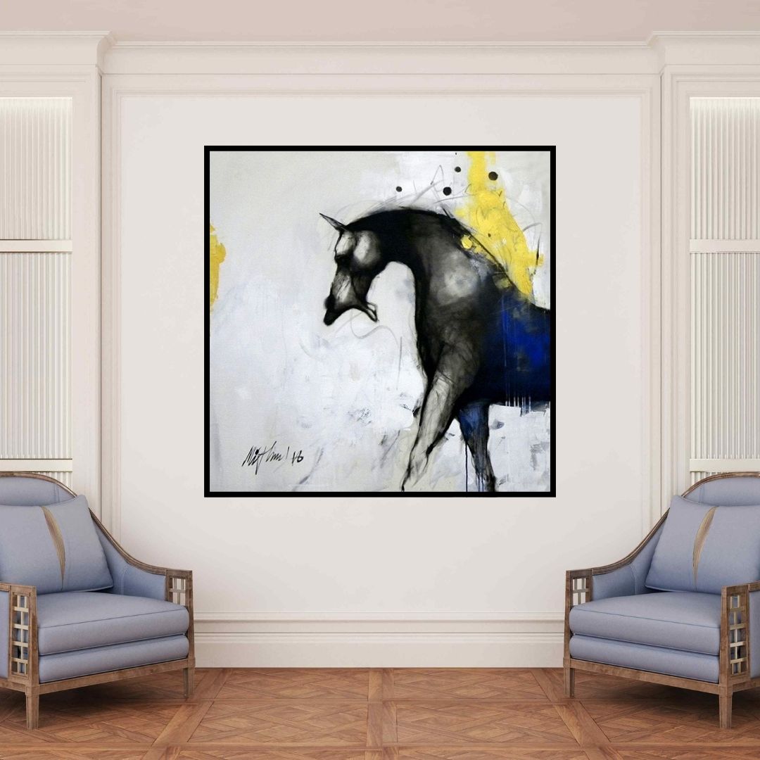 In-situ view of Mithun Dutta's 'Untittled 2 (Equine Energy)' painting in a room