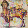 Urban Angela by Madan Lal, Original Acrylic Contemporary Painting on Canvas, Small Square Wall Art